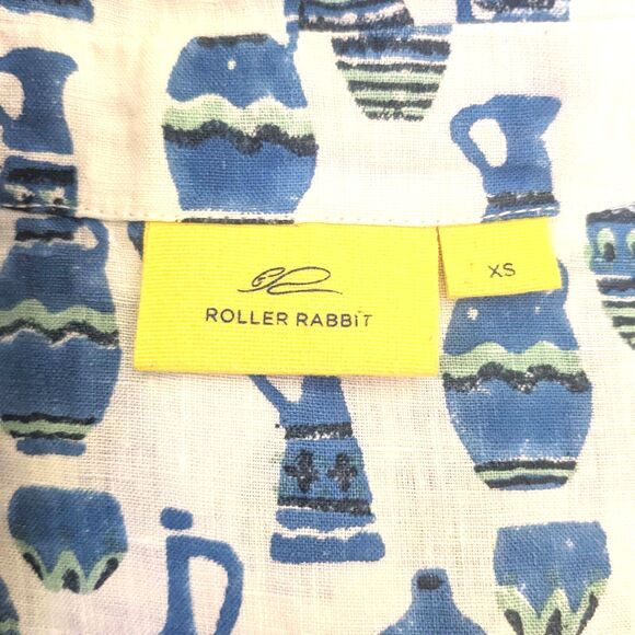 Roller Rabbit 100% Linen Women's XS Blue Urns Button Front Shirt - Picture 5 of 8